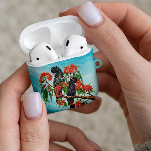 Australia Black Cockatoo and Eucalyptus AirPods Case Blue Spirit of Aussie Native Bird - Aussie Hoodie