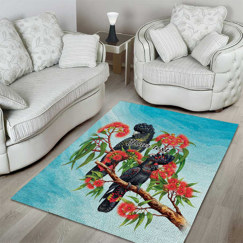 Australia Black Cockatoo and Eucalyptus Area Rug Blue Spirit of Aussie Native Bird - Aussie Hoodie