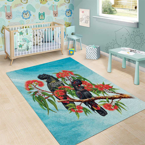 Australia Black Cockatoo and Eucalyptus Area Rug Blue Spirit of Aussie Native Bird - Aussie Hoodie