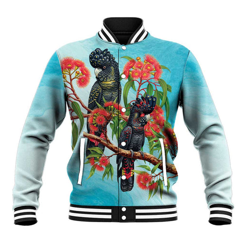 Australia Black Cockatoo and Eucalyptus Baseball Jacket Blue Spirit of Aussie Native Bird - Aussie Hoodie