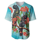 Australia Black Cockatoo and Eucalyptus Baseball Jersey Blue Spirit of Aussie Native Bird - Aussie Hoodie