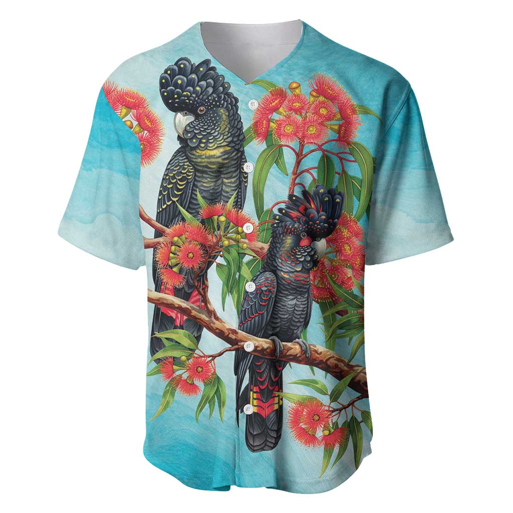 Australia Black Cockatoo and Eucalyptus Baseball Jersey Blue Spirit of Aussie Native Bird - Aussie Hoodie