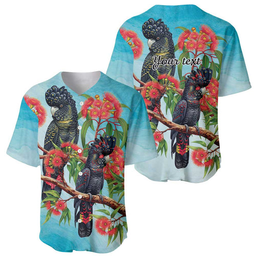 Australia Black Cockatoo and Eucalyptus Baseball Jersey Blue Spirit of Aussie Native Bird - Aussie Hoodie