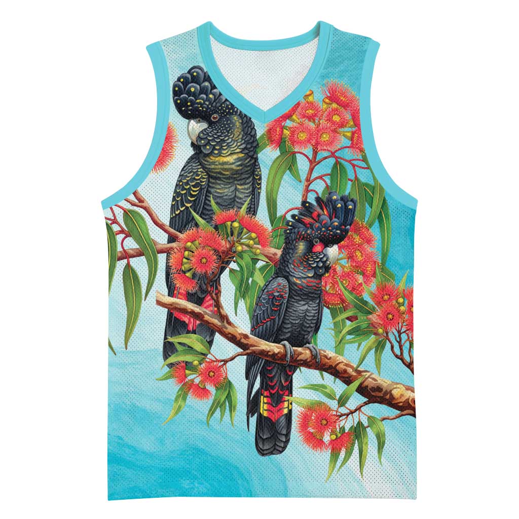 Australia Black Cockatoo and Eucalyptus Basketball Jersey Blue Spirit of Aussie Native Bird - Aussie Hoodie