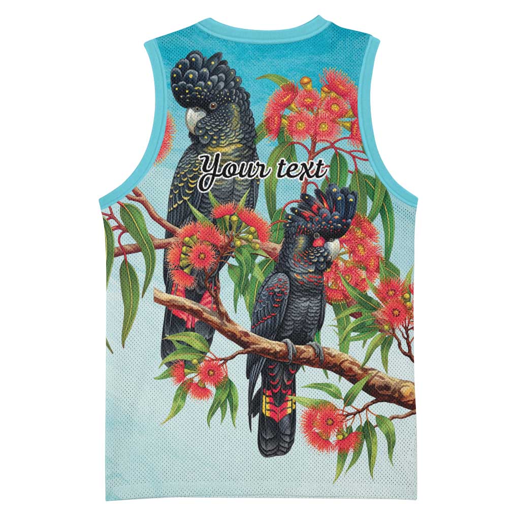 Australia Black Cockatoo and Eucalyptus Basketball Jersey Blue Spirit of Aussie Native Bird - Aussie Hoodie