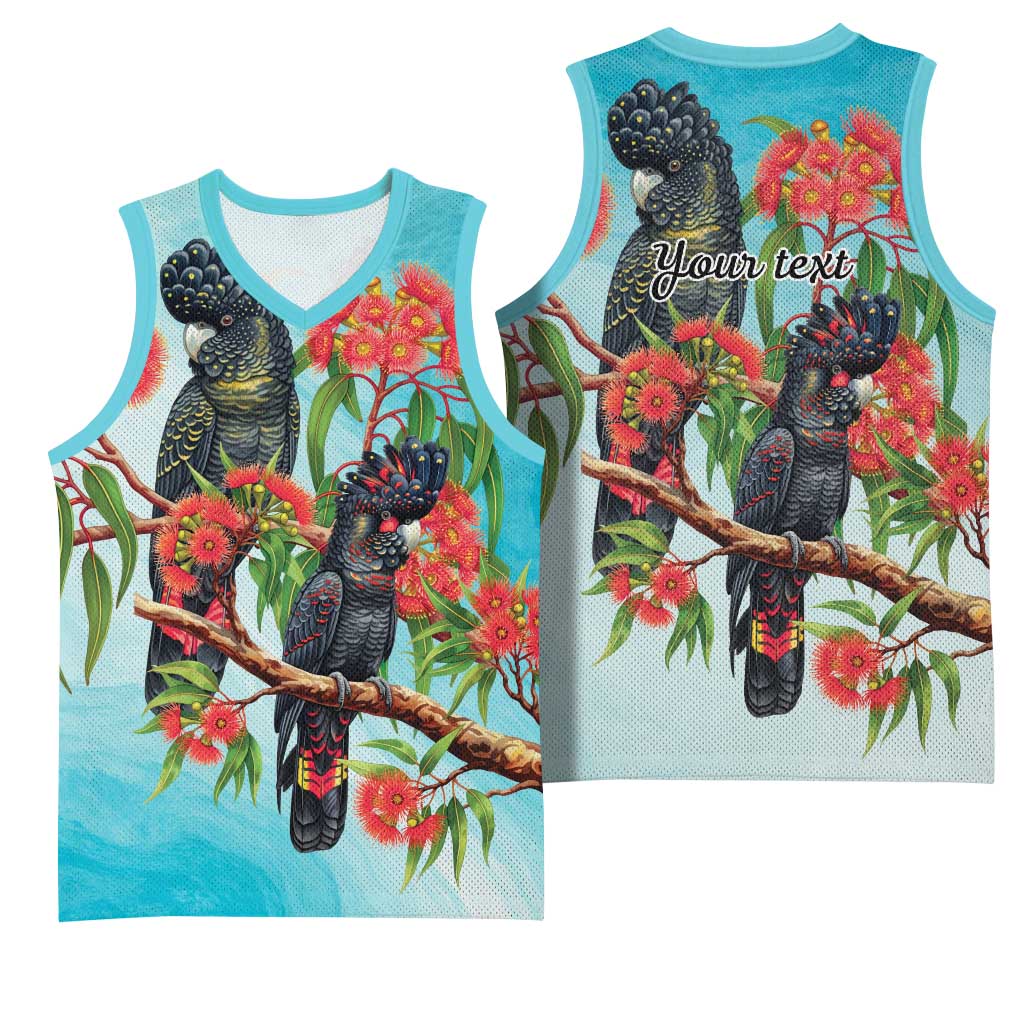 Australia Black Cockatoo and Eucalyptus Basketball Jersey Blue Spirit of Aussie Native Bird - Aussie Hoodie