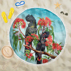 Australia Black Cockatoo and Eucalyptus Beach Blanket Blue Spirit of Aussie Native Bird - Aussie Hoodie
