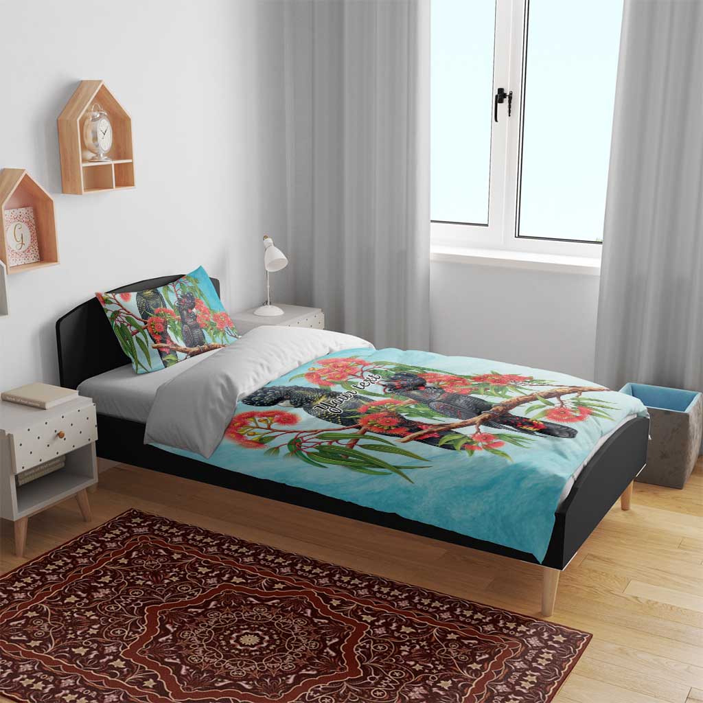 Australia Black Cockatoo and Eucalyptus Bedding Set Blue Spirit of Aussie Native Bird - Aussie Hoodie