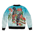 Australia Black Cockatoo and Eucalyptus Bomber Jacket Blue Spirit of Aussie Native Bird - Aussie Hoodie