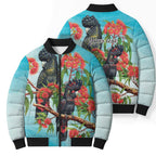Australia Black Cockatoo and Eucalyptus Bomber Puffer Jacket Blue Spirit of Aussie Native Bird - Aussie Hoodie