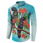 Australia Black Cockatoo and Eucalyptus Button Sweatshirt Blue Spirit of Aussie Native Bird - Aussie Hoodie