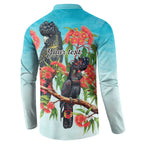 Australia Black Cockatoo and Eucalyptus Button Sweatshirt Blue Spirit of Aussie Native Bird - Aussie Hoodie