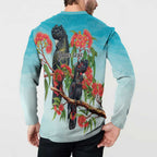 Australia Black Cockatoo and Eucalyptus Button Sweatshirt Blue Spirit of Aussie Native Bird - Aussie Hoodie