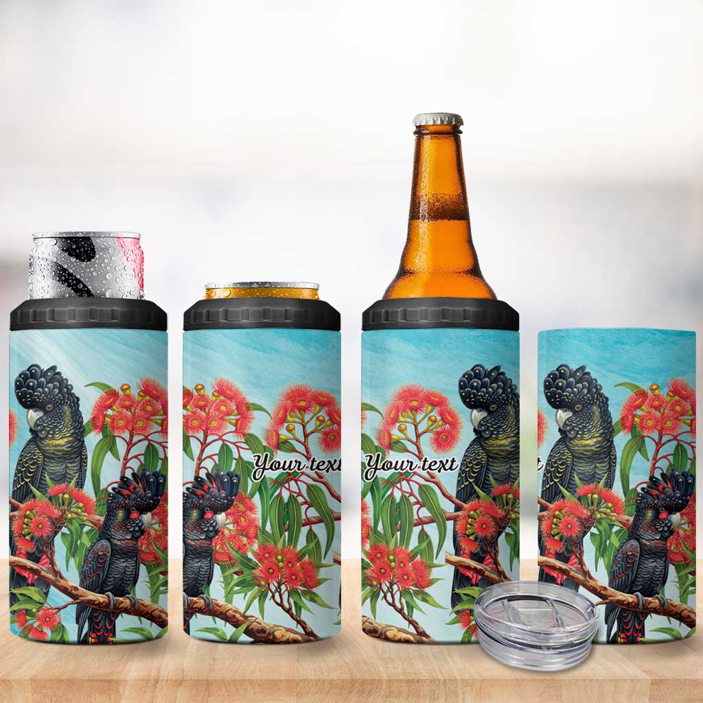 Australia Black Cockatoo and Eucalyptus 4 in 1 Can Cooler Tumbler Blue Spirit of Aussie Native Bird - Aussie Hoodie