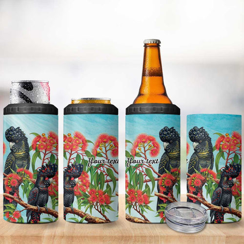 Australia Black Cockatoo and Eucalyptus 4 in 1 Can Cooler Tumbler Blue Spirit of Aussie Native Bird - Aussie Hoodie