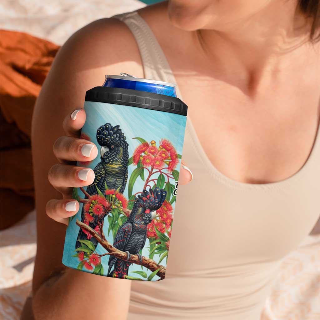 Australia Black Cockatoo and Eucalyptus 4 in 1 Can Cooler Tumbler Blue Spirit of Aussie Native Bird - Aussie Hoodie