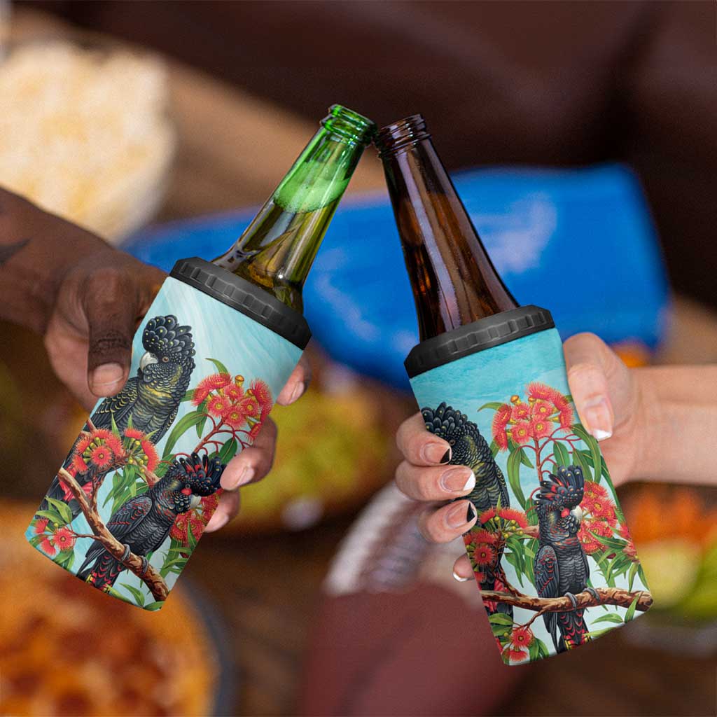 Australia Black Cockatoo and Eucalyptus 4 in 1 Can Cooler Tumbler Blue Spirit of Aussie Native Bird - Aussie Hoodie