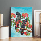 Australia Black Cockatoo and Eucalyptus Canvas Wall Art Blue Spirit of Aussie Native Bird - Aussie Hoodie