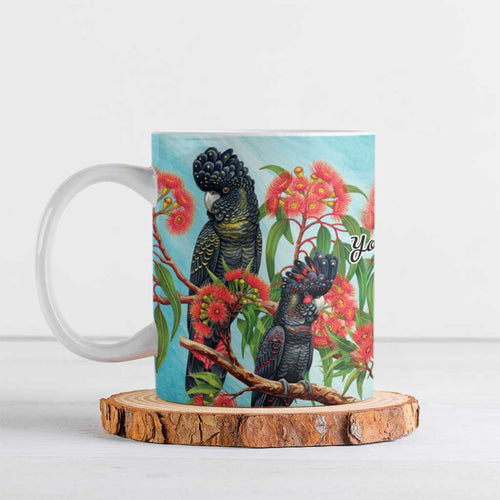 Australia Black Cockatoo and Eucalyptus Ceramic Mug Blue Spirit of Aussie Native Bird - Aussie Hoodie