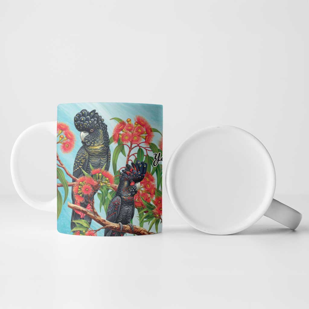Australia Black Cockatoo and Eucalyptus Ceramic Mug Blue Spirit of Aussie Native Bird - Aussie Hoodie