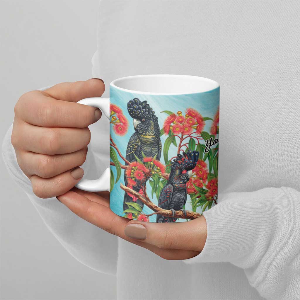 Australia Black Cockatoo and Eucalyptus Ceramic Mug Blue Spirit of Aussie Native Bird - Aussie Hoodie