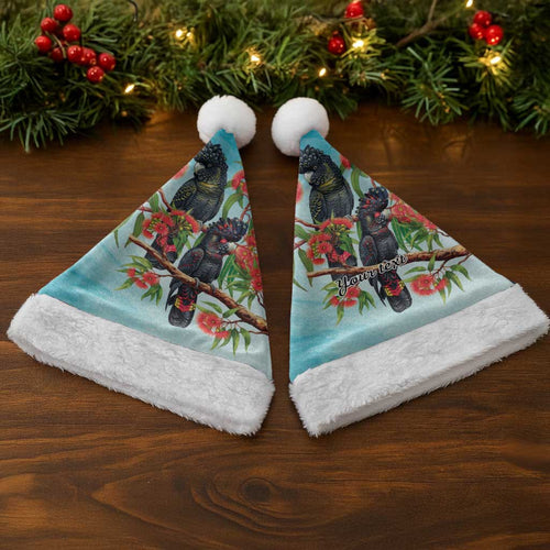 Australia Black Cockatoo and Eucalyptus Christmas Santa Hat Blue Spirit of Aussie Native Bird - Aussie Hoodie