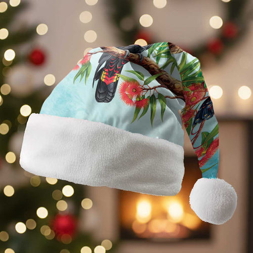 Australia Black Cockatoo and Eucalyptus Christmas Santa Hat Blue Spirit of Aussie Native Bird - Aussie Hoodie