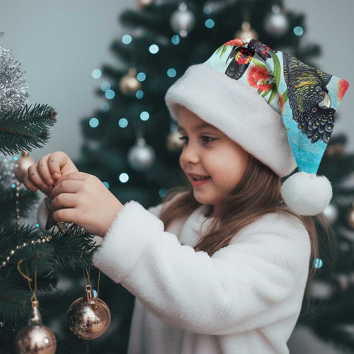 Australia Black Cockatoo and Eucalyptus Christmas Santa Hat Blue Spirit of Aussie Native Bird - Aussie Hoodie