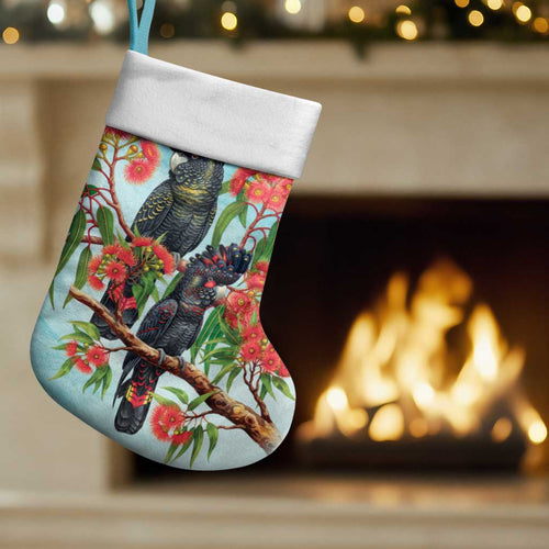 Australia Black Cockatoo and Eucalyptus Christmas Stocking Blue Spirit of Aussie Native Bird - Aussie Hoodie