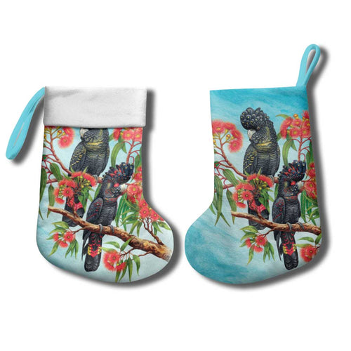 Australia Black Cockatoo and Eucalyptus Christmas Stocking Blue Spirit of Aussie Native Bird - Aussie Hoodie