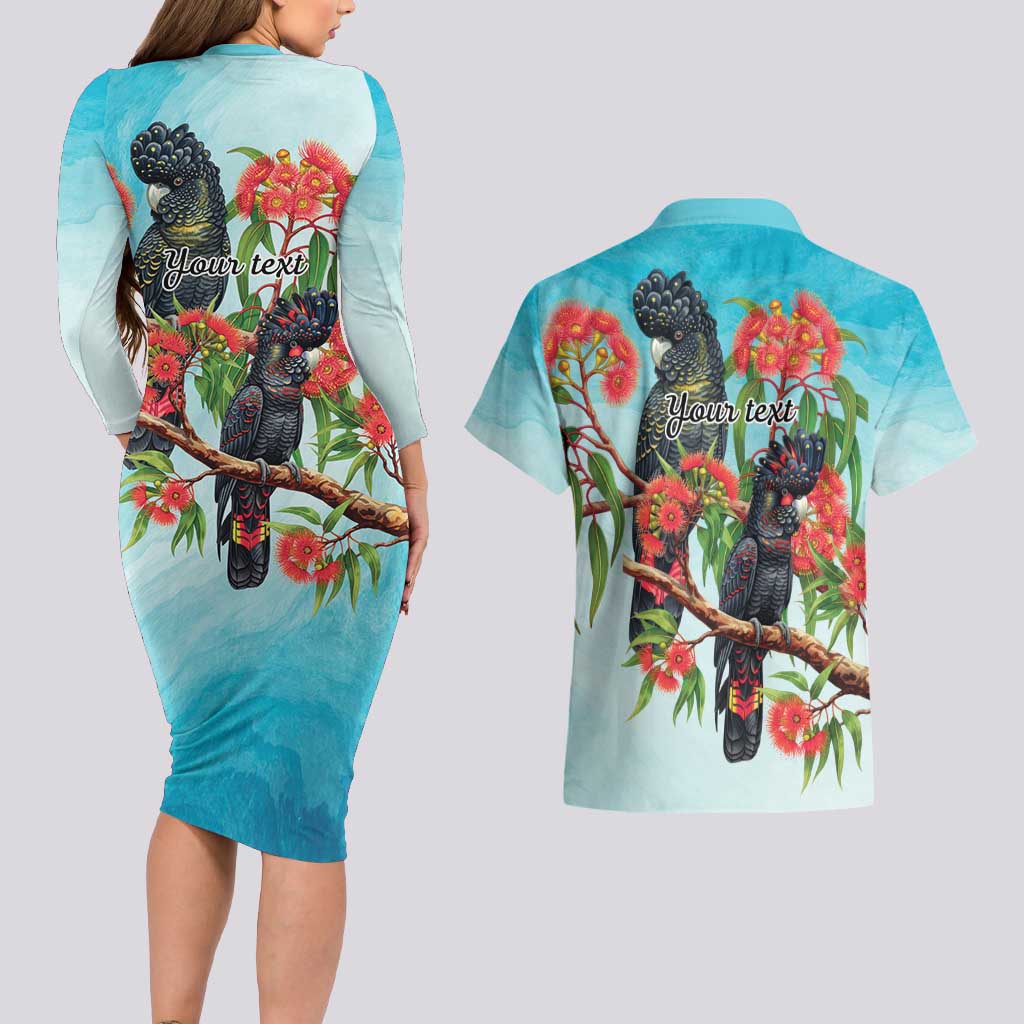 Australia Black Cockatoo and Eucalyptus Couples Matching Long Sleeve Bodycon Dress and Hawaiian Shirt Blue Spirit of Aussie Native Bird - Aussie Hoodie