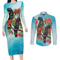 Australia Black Cockatoo and Eucalyptus Couples Matching Long Sleeve Bodycon Dress and Long Sleeve Button Shirt Blue Spirit of Aussie Native Bird - Aussie Hoodie