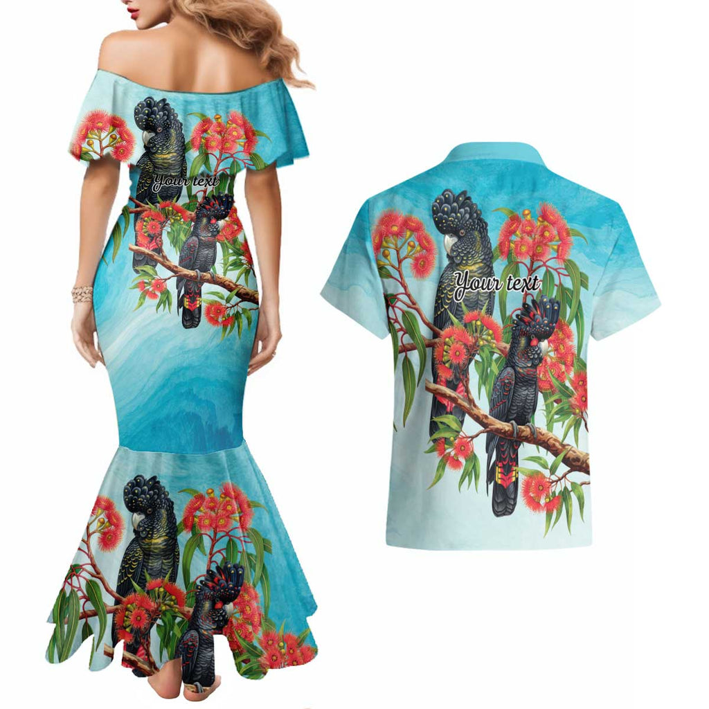 Australia Black Cockatoo and Eucalyptus Couples Matching Mermaid Dress and Hawaiian Shirt Blue Spirit of Aussie Native Bird - Aussie Hoodie