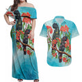 Australia Black Cockatoo and Eucalyptus Couples Matching Off Shoulder Maxi Dress and Hawaiian Shirt Blue Spirit of Aussie Native Bird - Aussie Hoodie