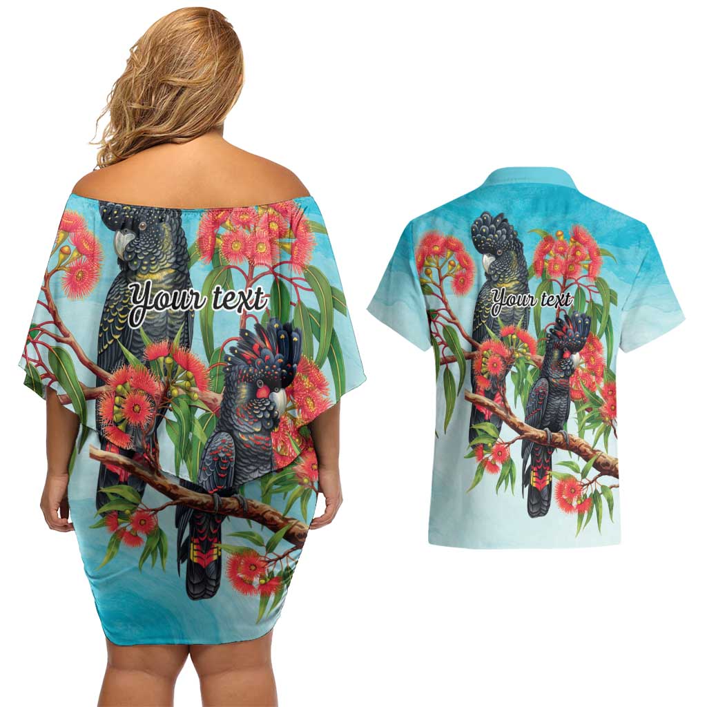 Australia Black Cockatoo and Eucalyptus Couples Matching Off Shoulder Short Dress and Hawaiian Shirt Blue Spirit of Aussie Native Bird - Aussie Hoodie