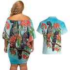 Australia Black Cockatoo and Eucalyptus Couples Matching Off Shoulder Short Dress and Hawaiian Shirt Blue Spirit of Aussie Native Bird - Aussie Hoodie