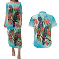Australia Black Cockatoo and Eucalyptus Couples Matching Puletasi and Hawaiian Shirt Blue Spirit of Aussie Native Bird - Aussie Hoodie