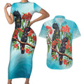 Australia Black Cockatoo and Eucalyptus Couples Matching Short Sleeve Bodycon Dress and Hawaiian Shirt Blue Spirit of Aussie Native Bird - Aussie Hoodie