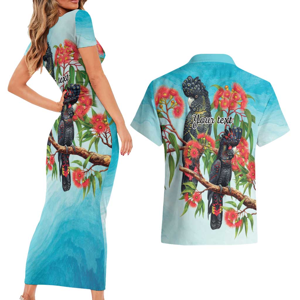 Australia Black Cockatoo and Eucalyptus Couples Matching Short Sleeve Bodycon Dress and Hawaiian Shirt Blue Spirit of Aussie Native Bird - Aussie Hoodie