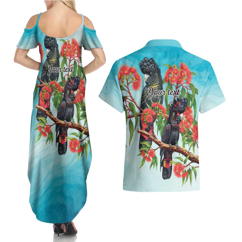 Australia Black Cockatoo and Eucalyptus Couples Matching Summer Maxi Dress and Hawaiian Shirt Blue Spirit of Aussie Native Bird - Aussie Hoodie