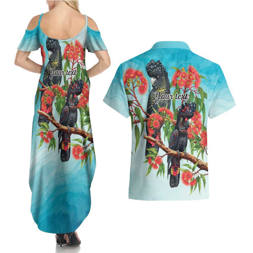 Australia Black Cockatoo and Eucalyptus Couples Matching Summer Maxi Dress and Hawaiian Shirt Blue Spirit of Aussie Native Bird - Aussie Hoodie