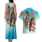 Australia Black Cockatoo and Eucalyptus Couples Matching Tank Maxi Dress and Hawaiian Shirt Blue Spirit of Aussie Native Bird - Aussie Hoodie