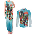 Australia Black Cockatoo and Eucalyptus Couples Matching Tank Maxi Dress and Long Sleeve Button Shirt Blue Spirit of Aussie Native Bird - Aussie Hoodie