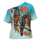 Australia Black Cockatoo and Eucalyptus Cross Shoulder Shirt Blue Spirit of Aussie Native Bird - Aussie Hoodie