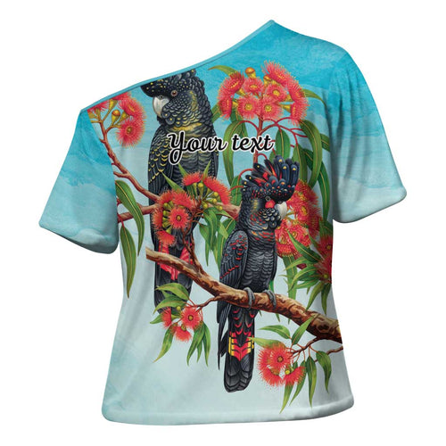 Australia Black Cockatoo and Eucalyptus Cross Shoulder Shirt Blue Spirit of Aussie Native Bird - Aussie Hoodie