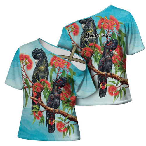 Australia Black Cockatoo and Eucalyptus Cross Shoulder Shirt Blue Spirit of Aussie Native Bird - Aussie Hoodie