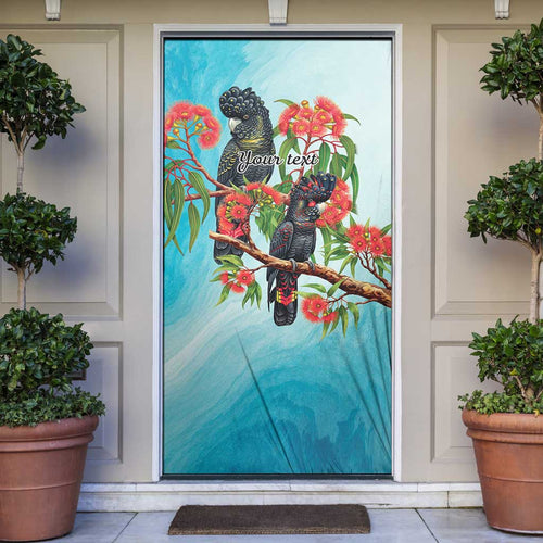 Australia Black Cockatoo and Eucalyptus Door Cover Blue Spirit of Aussie Native Bird - Aussie Hoodie