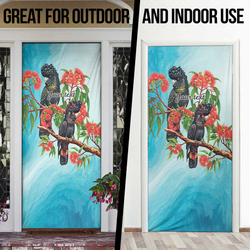 Australia Black Cockatoo and Eucalyptus Door Cover Blue Spirit of Aussie Native Bird - Aussie Hoodie