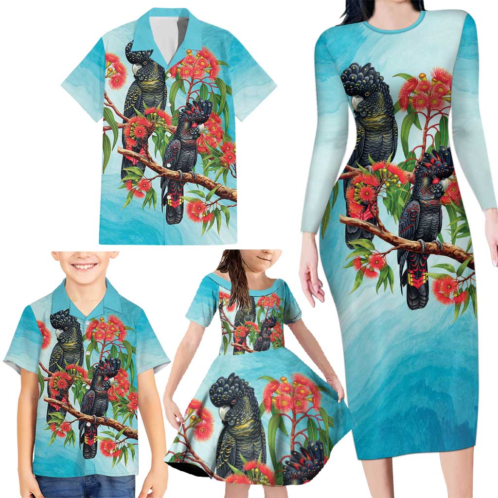 Australia Black Cockatoo and Eucalyptus Family Matching Long Sleeve Bodycon Dress and Hawaiian Shirt Blue Spirit of Aussie Native Bird - Aussie Hoodie