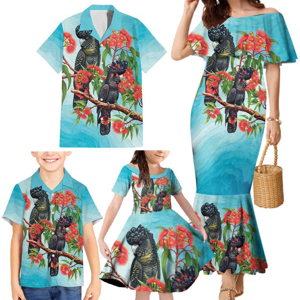 Australia Black Cockatoo and Eucalyptus Family Matching Mermaid Dress and Hawaiian Shirt Blue Spirit of Aussie Native Bird - Aussie Hoodie